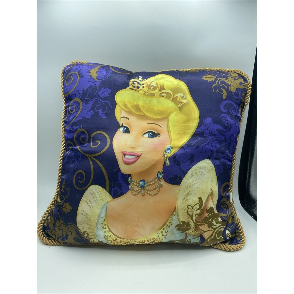 Worn Disney Store Cinderella Pillow Gold Rope Trim Zipper Back